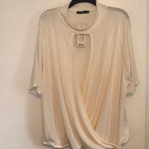 Boohoo high neck wrap front blouse